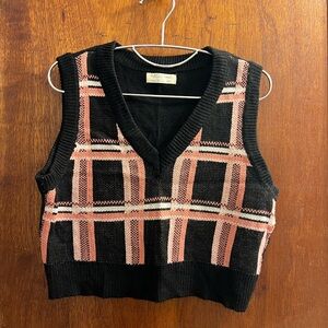 Wild Fable Black and Pink Plaid V-Neck Sweater Vest